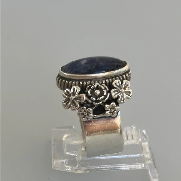 Antigua 925 Silver Blue Stone Filigree Ring - Picture 2 of 5